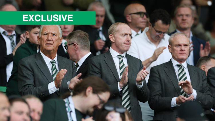 Celtic board members Peter Lawwell and Michael Nicholson are seen during the Premier League match between Celtic and Livingston