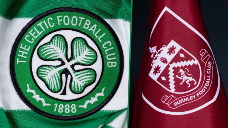 Split image of Celtic and Burnley badges
