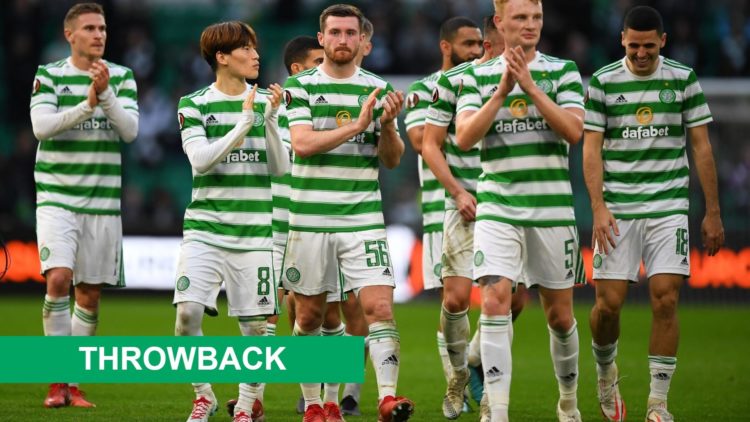Celtic's players celebrate after beating Ferencvaros in the Europa League at Celtic Park