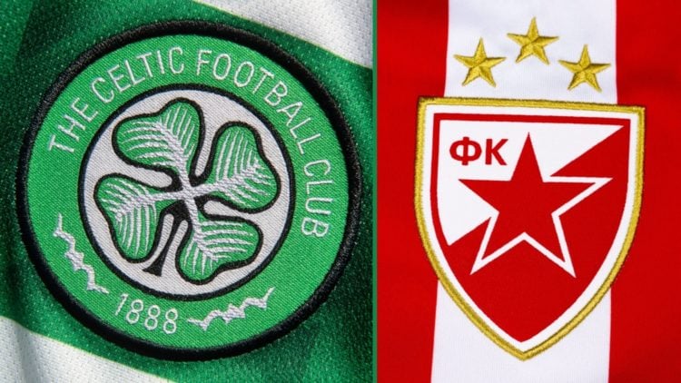 Split image of the Celtic (left) and Red Star Belgrade (right) badges
