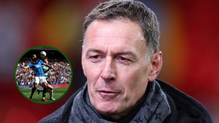 Image of Chris Sutton looking down on Rangers star Bojan Miovski in a tussle with Celtic defender Anthony Ralston.