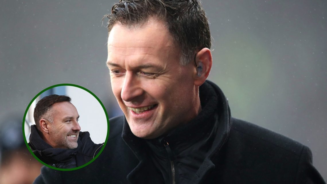 Image of Celtic hero Chris Sutton looking down on an overlay of former Rangers striker Kris Boyd.