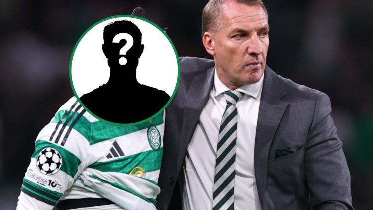 Brendan Rodgers seen embracing Celtic player Reo Hatate with mystery overlay covering Hatate's face