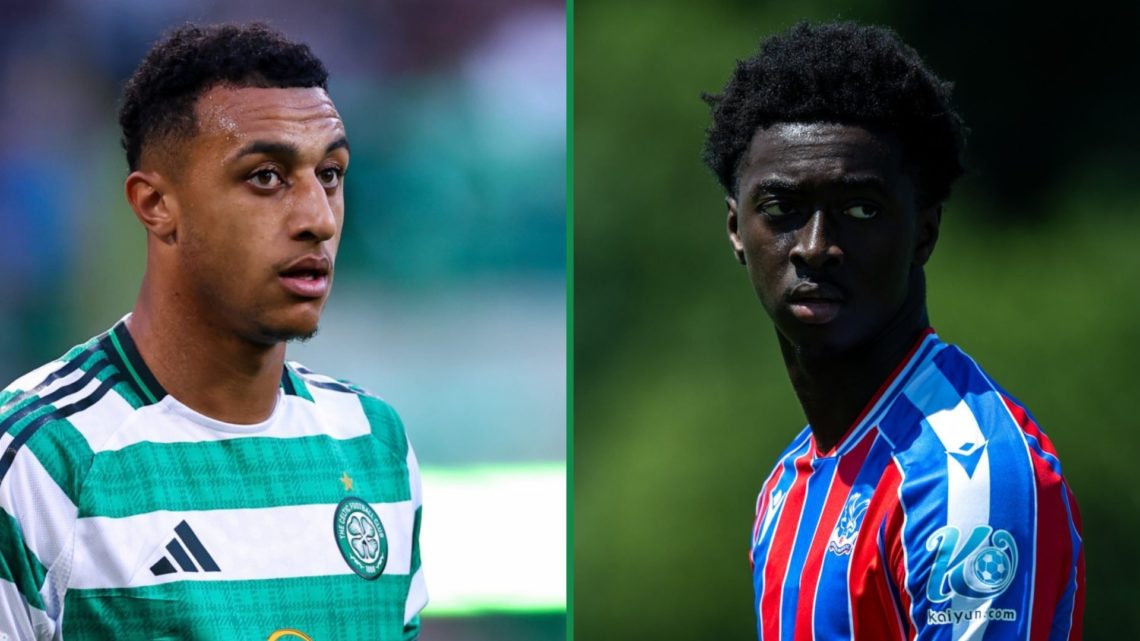 Adam Idah for Celtic vs Kairat Almaty left and Jesurun Rak-Sakyi plays at Crystal Palace's training ground right