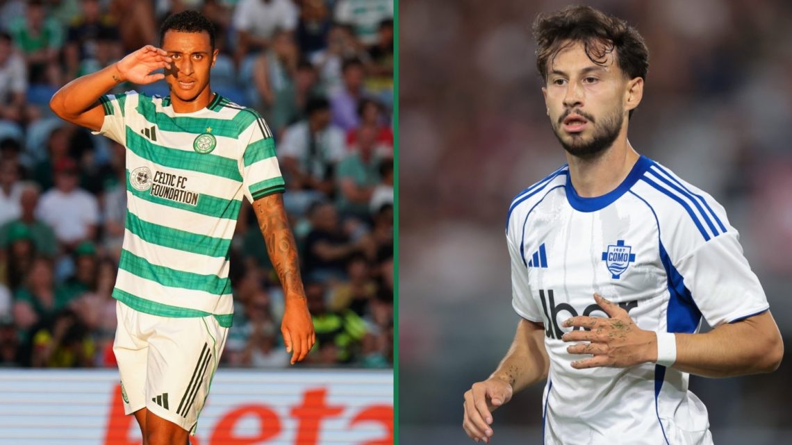 Adam Idah in a pre-season friendly for Celtic vs Sporting CP, Nicolas Kuhn of Como 1907 in action against Bologna in Serie A