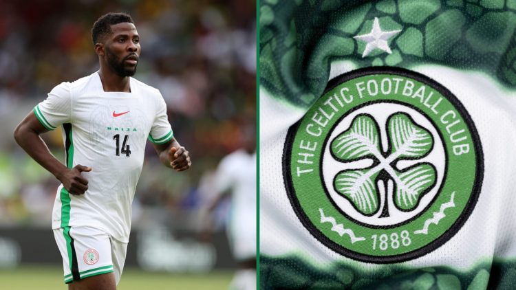 Kelechi Iheanacho of Nigeria during the Unity Cup Final, a detailed view of the Celtic badge