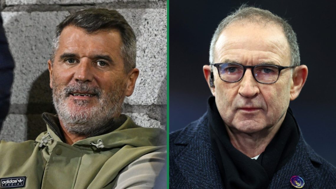 Split image of Roy Keane left and Martin O'Neill right with Keane smiling and O'Neill stoney faced