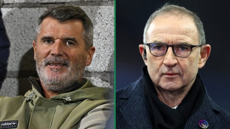 Split image of Roy Keane left and Martin O'Neill right with Keane smiling and O'Neill stoney faced