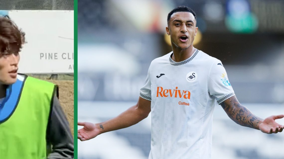 A split image of Kyogo Furuhashi training with Birmingham City for the first time in Portugal and Adam Idah in action for Swansea City against Hull...