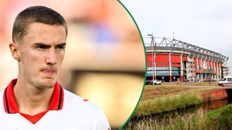Gustaf Lagerbielke looks on for SC Braga left and FC Twente's home stadium in Enschede, Holland right