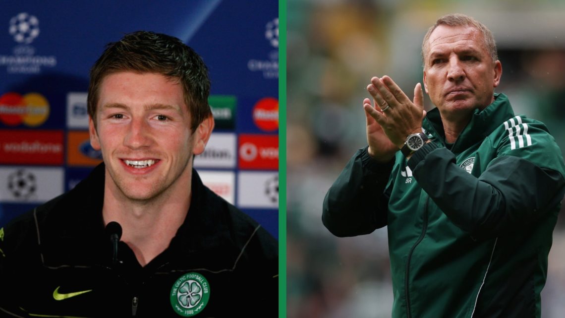 A split image of Mark Wilson at a Celtic press conference and Brendan Rodgers thanking the fans after Celtic v Newcastle United Pre-Season Friendly.