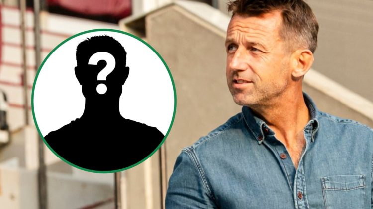 Neil McCann at Tynecastle in the stand before a Hearts game right with mystery man overlay left