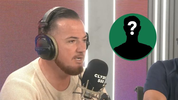 Ross McCormack responds to a question on Clyde 1 SuperScoreBoard, an inset of a mystery figure