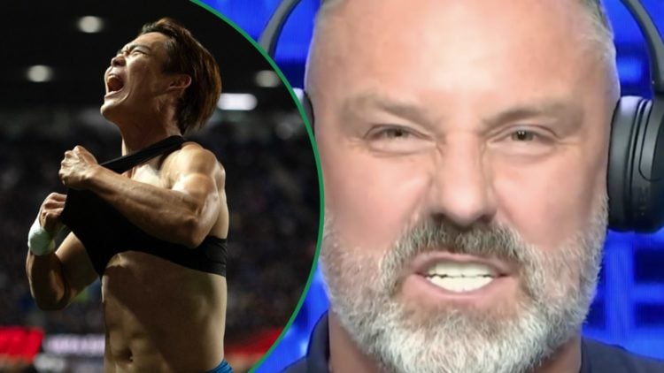 Genk striker Oh celebrates goal vs Rangers left and Sky Sports pundit Kris Boyd reacts right