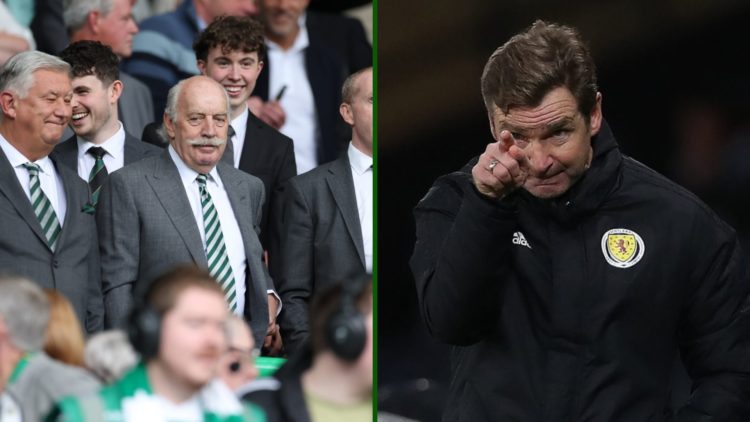 Split image of Celtic hero Peter Grant, Celtic CEO Michael Nicholson, Celtic chairman Peter Lawwell and Celtic shareholder Dermot Desmond.