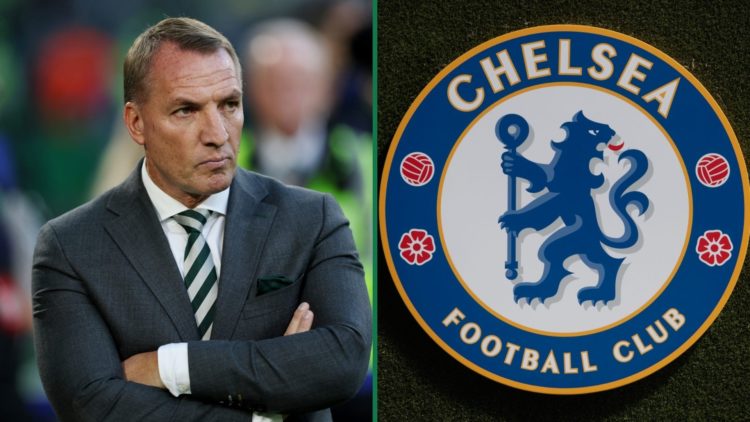 Brendan Rodgers looks frustrated during Celtic vs Kairat Almaty, a detailed view of the Chelsea badge