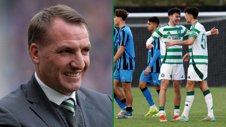 Celtic manager Brendan Rodgers smiles before his side's clash against Rangers, Colby Donovan celebrates Celtic's UEFA Youth League goal with Jude B...