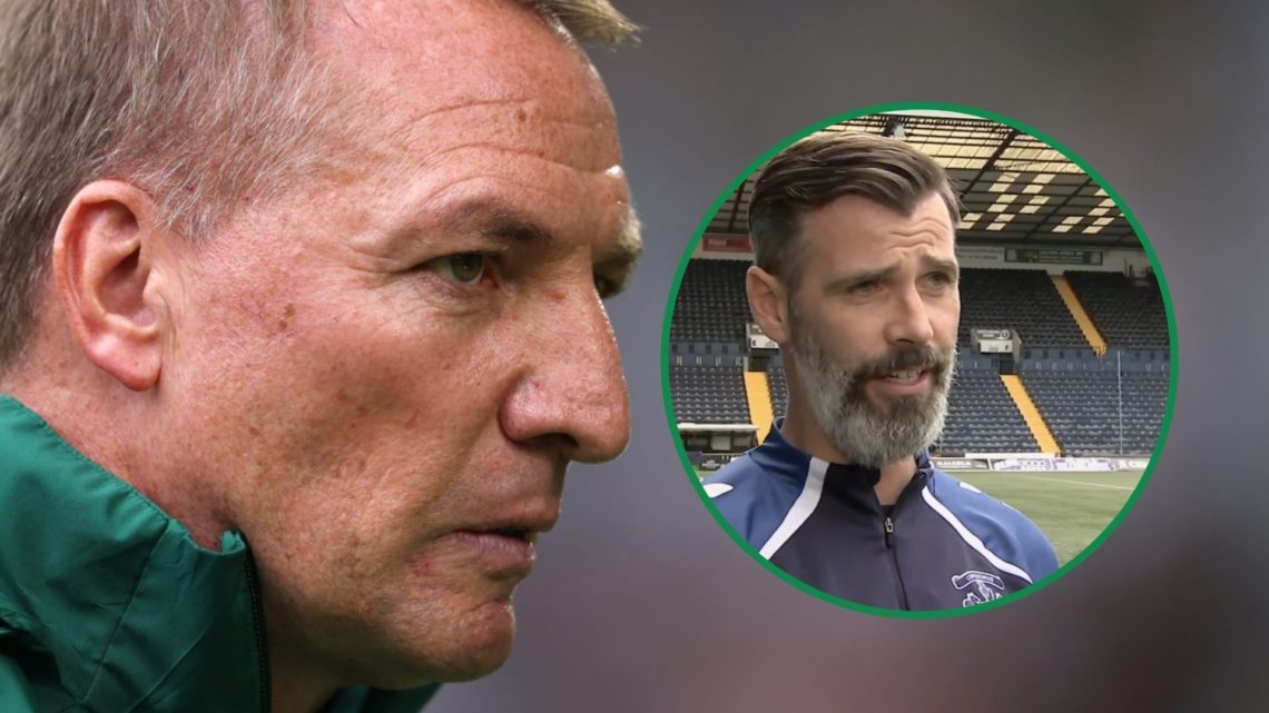 Celtic manager Brendan Rodgers looks on during Newcastle United friendly left and inset right Kilmarnock boss Stuart Kettlewell