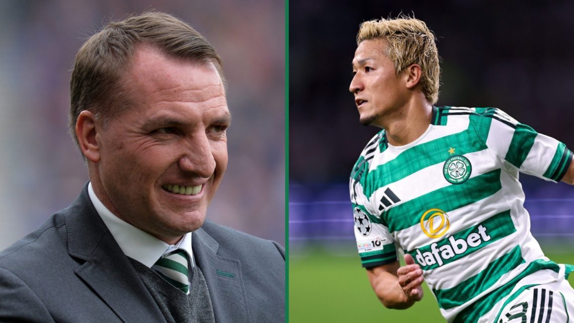 Brendan Rodgers looks on before Celtic vs Aberdeen, Daizen Maeda in action during Celtic vs Kairat Almaty