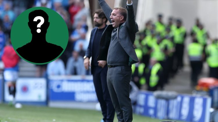 Brendan Rodgers reacts to a decision during Rangers vs Celtic at Ibrox, an inset of a mystery man