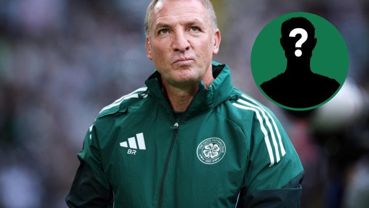 Brendan Rodgers looks on before Celtic's pre-season friendly vs Newcastle United, an inset of a mystery man
