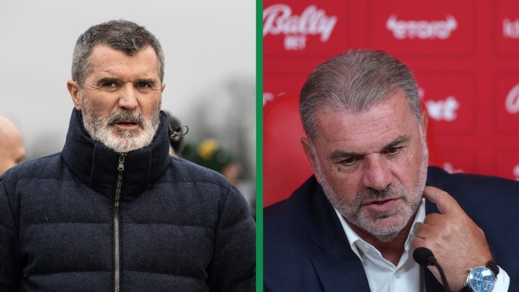A split image of TV pundit Roy Keane looking on during the Emirates FA Cup Third Round match between Tamworth and Tottenham Hotspur at The Lamb Gro...