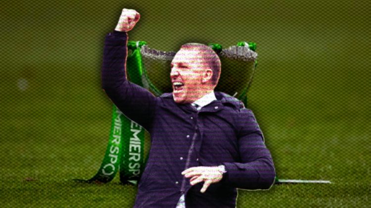 Brendan Rodgers celebrates winning the Scottish Premiership after Dundee United vs Celtic, a general picture of the Premier Sports Cup