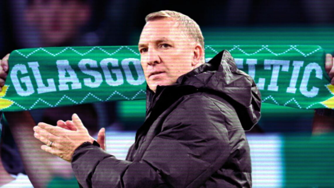 A Celtic fan holds up a scarf before their Champions League play-off game, Brendan Rodgers applauds Celtic fans after the Europa League win against...