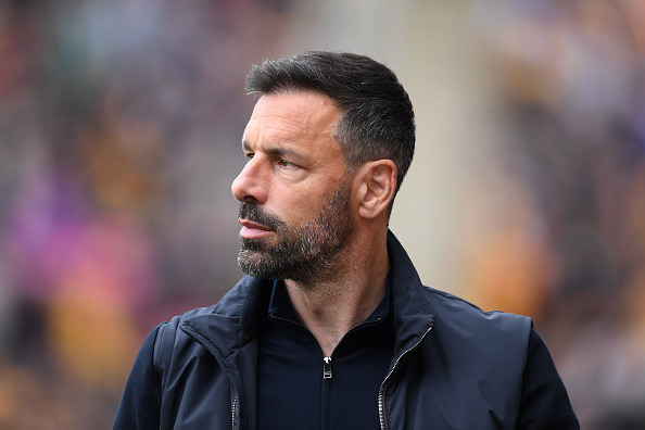 Ruud van Nistelrooy watches on during the Premier League fixture during Wolves vs Leicester City