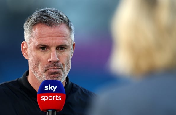 Jamie Carragher pauses for thought during the coverage of Manchester City vs Wolves
