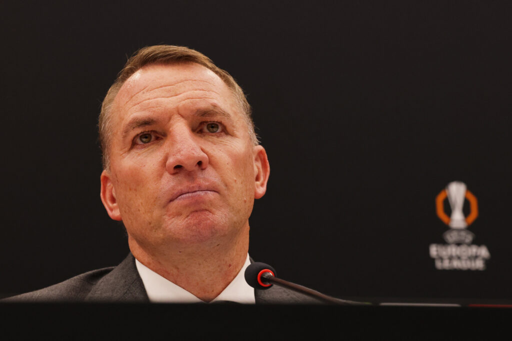 Brendan Rodgers, Manager of Celtic, speaks to the media in a post match press conference following the team's draw in the UEFA Europa League 2025/26 League Phase MD1 match between FK Crvena Zvezda and Celtic FC at Stadion Rajko Mitić