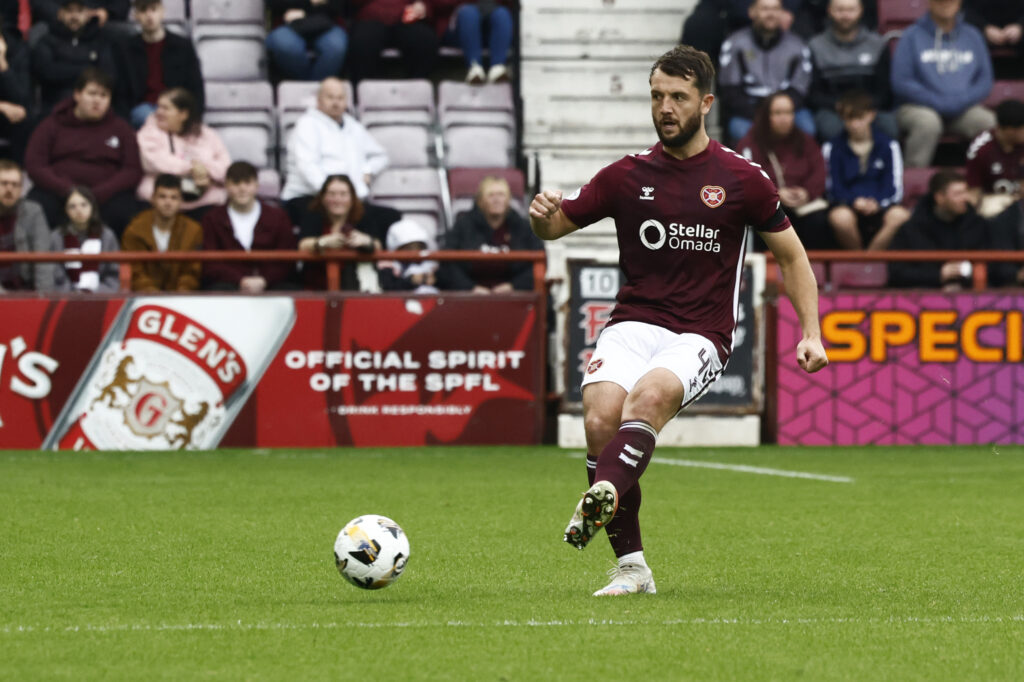 Craig Halkett of Heart of Midlothian during the Premier League match between Heart of Midlothian and Falkirk at Tynecastle Park