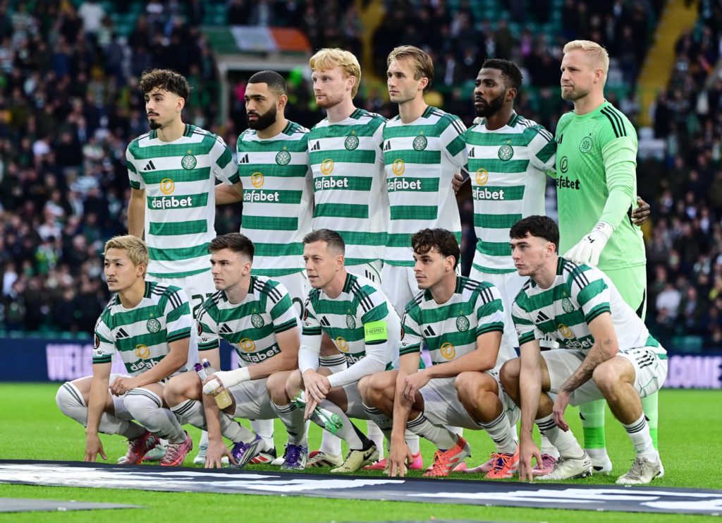 The Celtic squad pose before the Europa League game against Braga