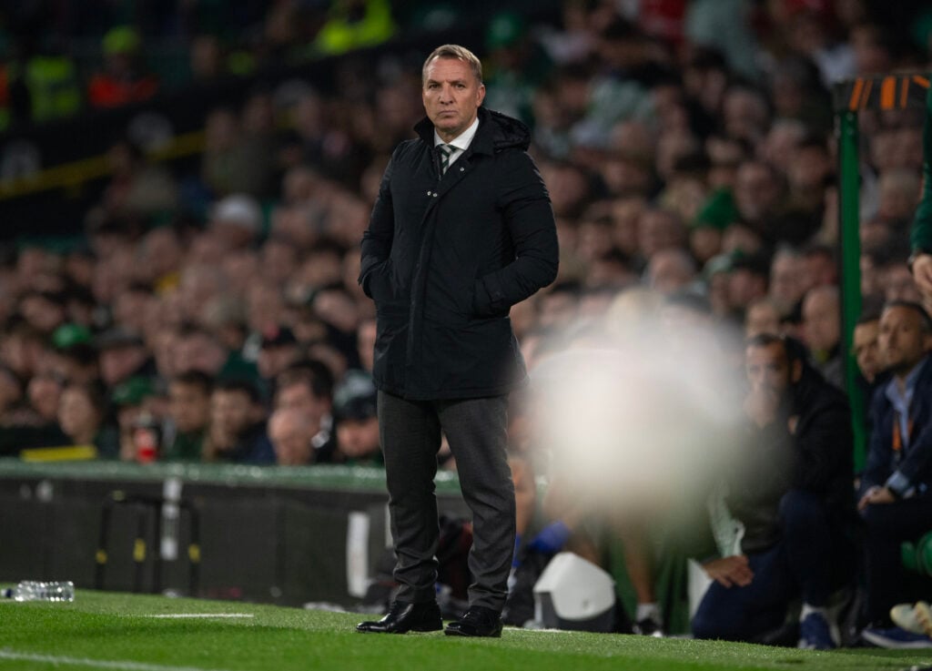 Brendan Rodgers watches on during the Europa League clash between Celtic and Sturm Graz