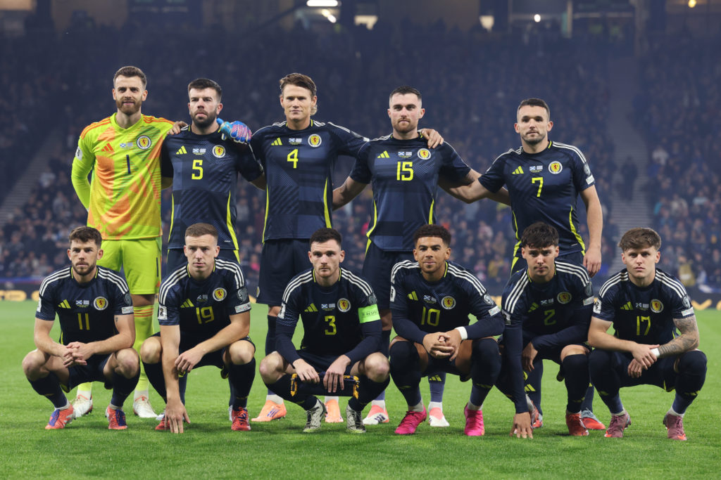 The Scotland squad pose ahead of their World Cup qualifier against Greece.