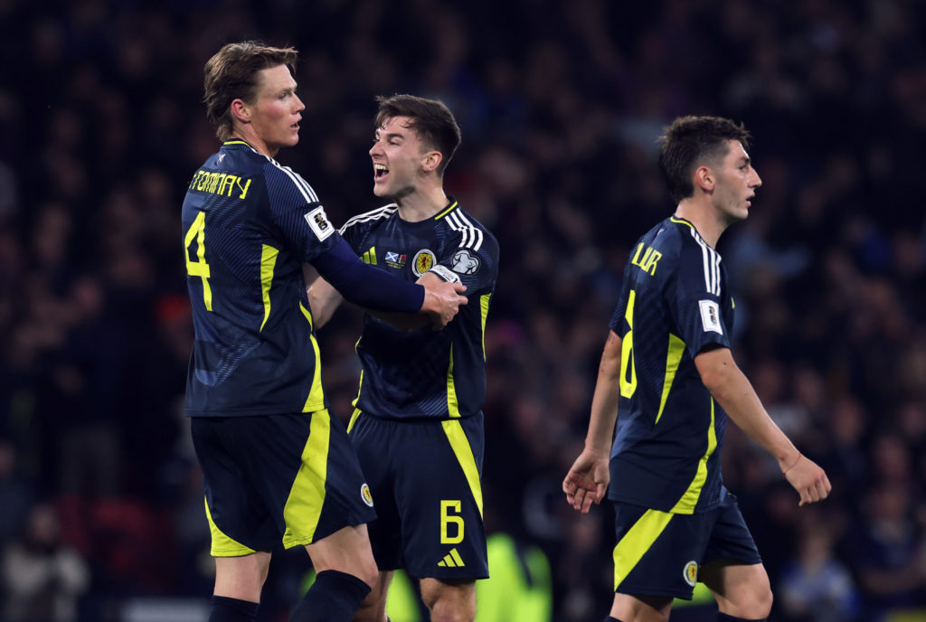 Celtic star Kieran Tierney celebrates with Scott McTominay for Scotland as they beat Belarus in the FIFA World Cup 2026 Qualifier.