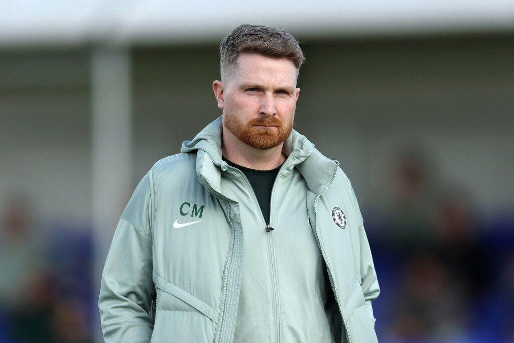 Chelsea U21s manager Calum McFarlane watches on against Ajax in the UEFA Youth League