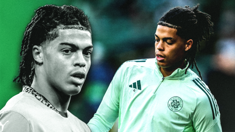 Jahmai Simpson-Pusey in action for Man City left and right warming up for Celtic at Celtic Park