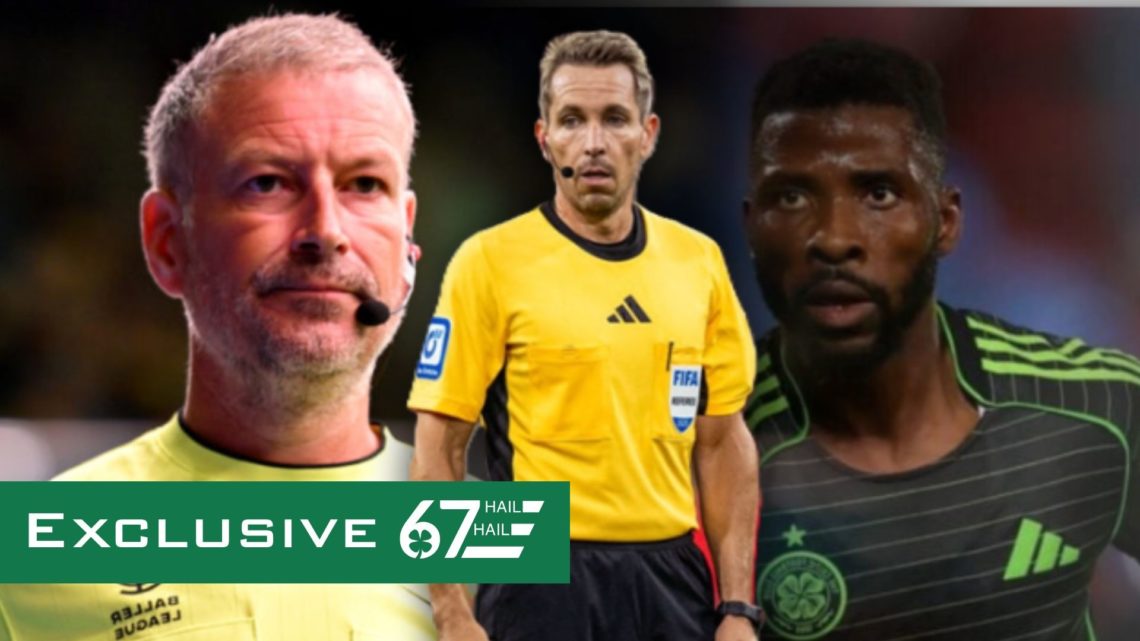 Mark Clattenburg officiates during a Baller League game, Tobias Stieler during a Bundesliga game, Kelechi Iheanacho chases the ball during Celtic v...