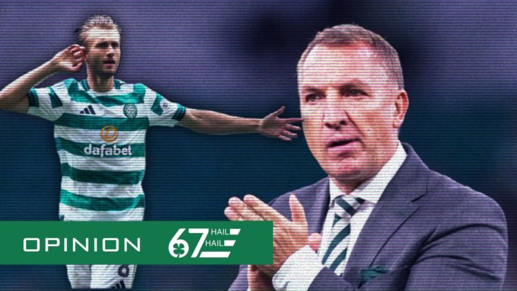 Benjamin Nygren celebrates his goal for Celtic against Livingston, Brendan Rodgers applauds the Celtic fans after the Kairat Almaty game
