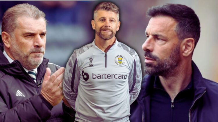 Ange Postecoglou applauds the Celtic fans during the Scottish Cup semi-final against Rangers, Stephen Robinson poses for a St Mirren headshot, Ruud...
