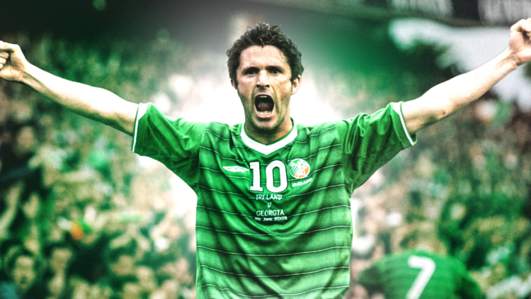 Robbie Keane of the Republic of Ireland celebrates during the European 2004 Championship Qualifier Group 10 match between Republic of Ireland and G...