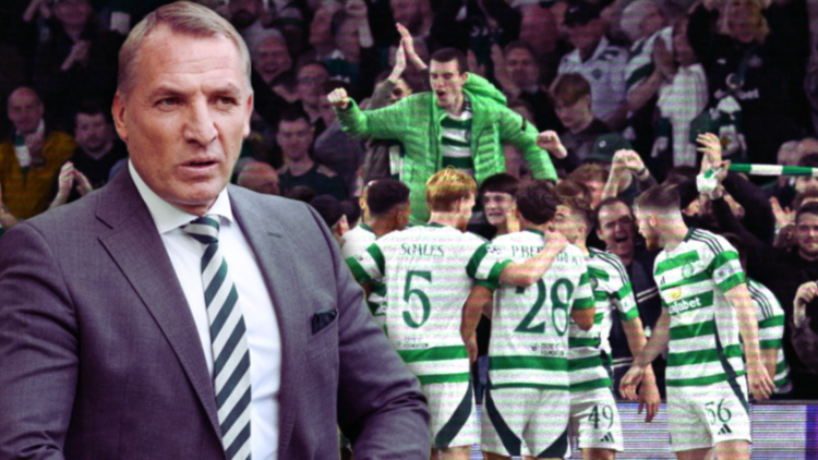 Brendan Rodgers looks on before Celtic vs Kairat Almaty, Celtic celebrate their goal against Slovan Bratislava in the Champions League