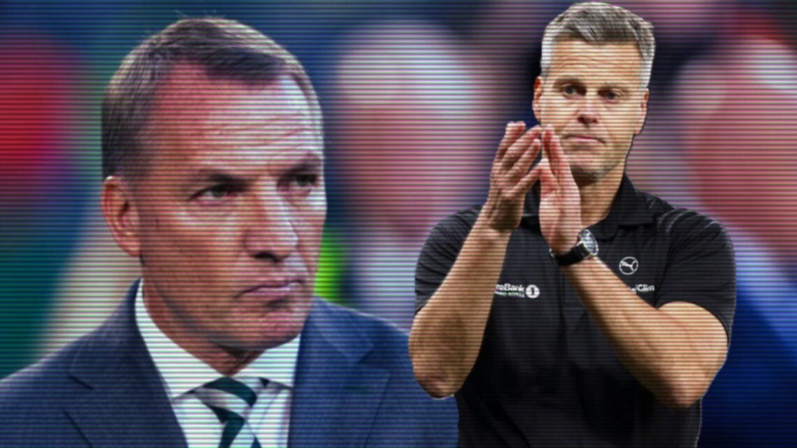 Brendan Rodgers looks on before Celtic's Champions League game vs Kairat Almaty, Bodo/Glimt manager Kjetil Knutsen applauds fans after the Europa L...
