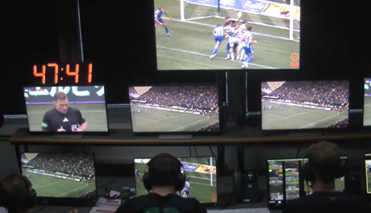 VAR operators inside the control room analysing Kilmarnock's handball incident vs Celtic