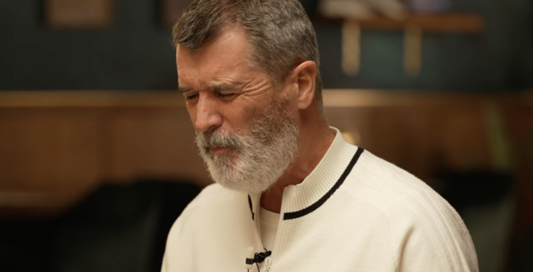 Roy Keane reacts angrily during recording of The Overlap's Stick to Football podcast in October 2025