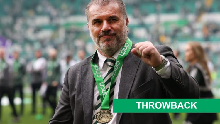 Ange Postecoglou shows off his Premiership title winning medal at Celtic