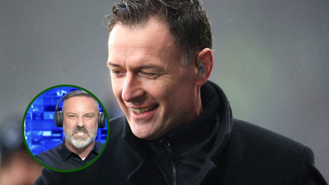 Image of Celtic hero Chris Sutton looking down and laughing at former Rangers striker Kris Boyd.