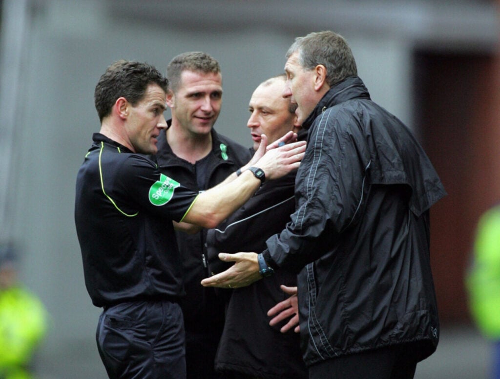 Former SFA referee Steve Conroy in action against Motherwell.