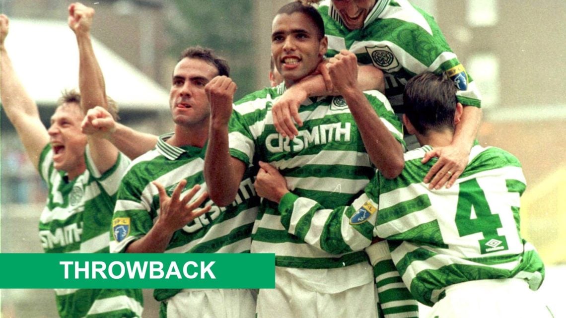 Pierre van Hooijdonk celebrates with Celtic players